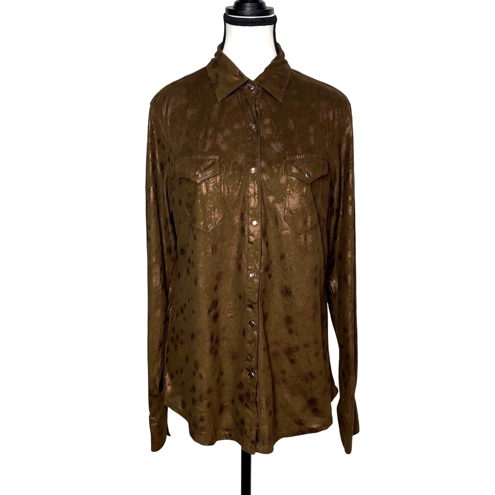 Outback Trading Women Western Shirt Chocolate Brown Faux Suede Sundance‎ Large